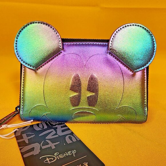 Loungefly Disney Mickey Mouse Oil Slick Iridescent Cosplay Zip Around Wallet NEW - Picture 1 of 14
